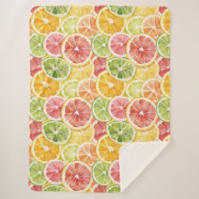 Citrus Fruits Lime Lemon Orange Grapefruit Sherpa Blanket (Front)