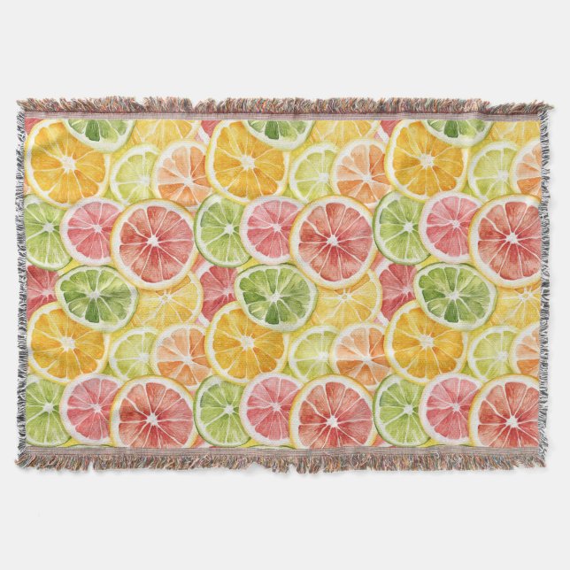Citrus Fruits Lime Lemon Orange Grapefruit Throw Blanket (Front)