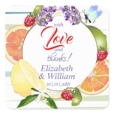 Citrus Fruits Thank You Wedding Square Sticker Citrus Fruits Thank You Wedding Square Sticker