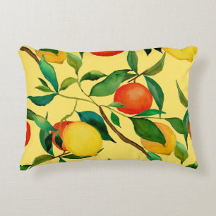 Citrus fruits, vibrant watercolor pattern. accent pillow