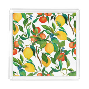 Citrus fruits, vibrant watercolor pattern. acrylic tray