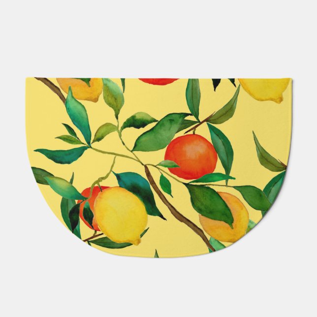Citrus fruits, vibrant watercolor pattern. doormat (Front)