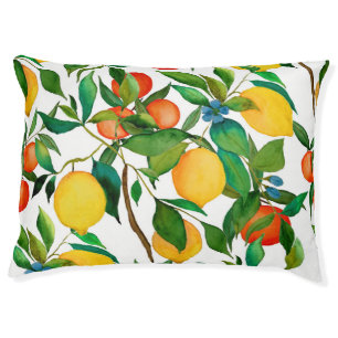 Citrus fruits, vibrant watercolor pattern. pet bed