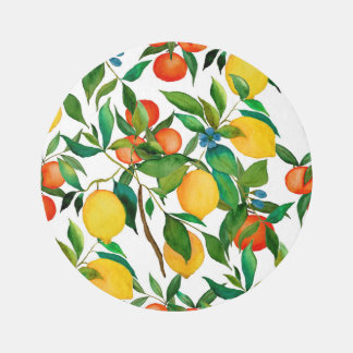 Citrus fruits, vibrant watercolor pattern. rug