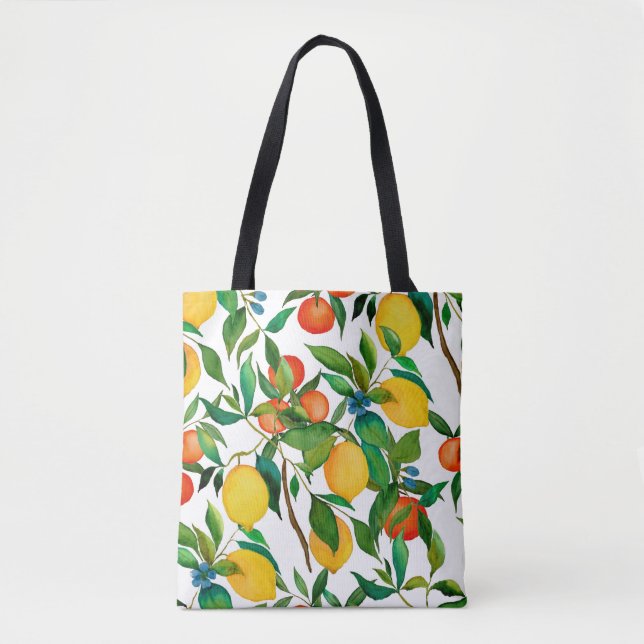 Citrus fruits, vibrant watercolor pattern. tote bag (Front)