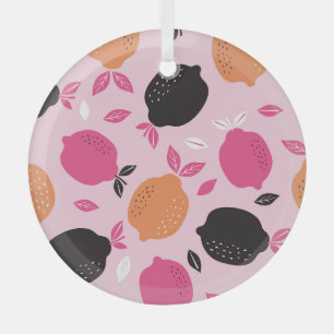Citrus fruits, vintage textile pattern. glass ornament