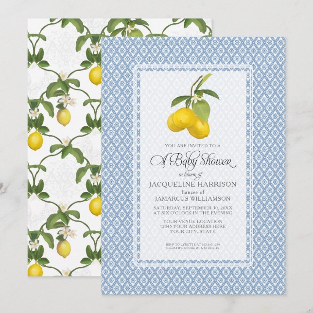 Citrus Garden Lemon Trellis Pattern Baby Shower  Invitation (Front/Back)