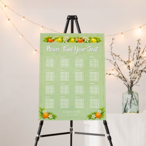 Citrus Garden Orange & Lemon Wedding Seating Chart Foam Board