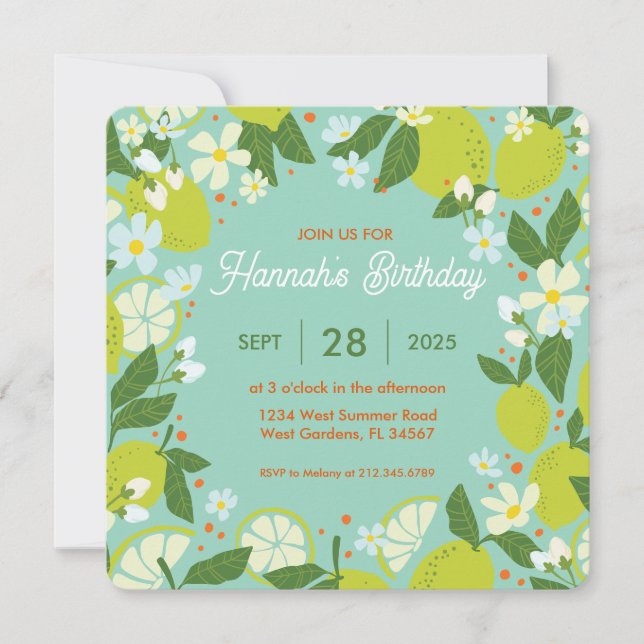 Citrus Garden Party Invitation - Mint Green Design (Front)
