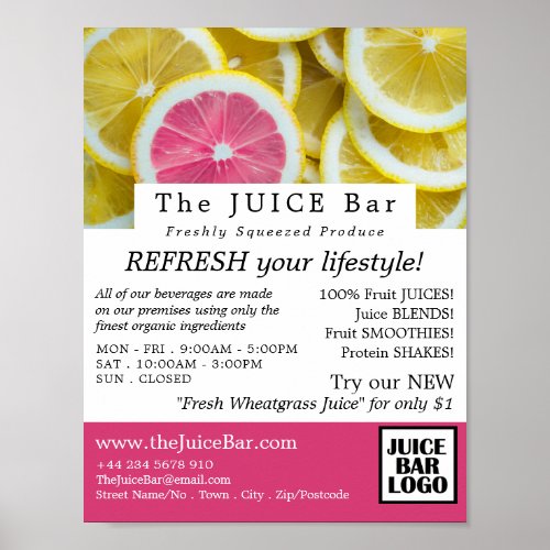 Citrus Grapefruit Slices Juice Bar Advertising Poster
