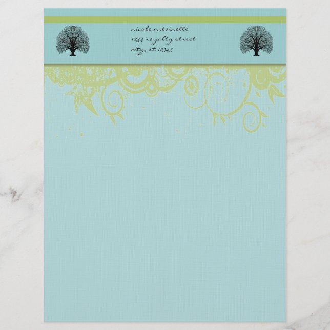 Citrus Green and Black Swirl Tree Letterhead (Front)