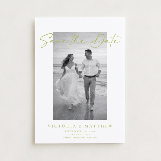 Citrus Green Beach Photo Save the Date Card (Creator Uploaded)
