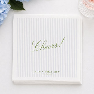 Citrus Green Cheers Light Blue Stripes Wedding Nap Napkins