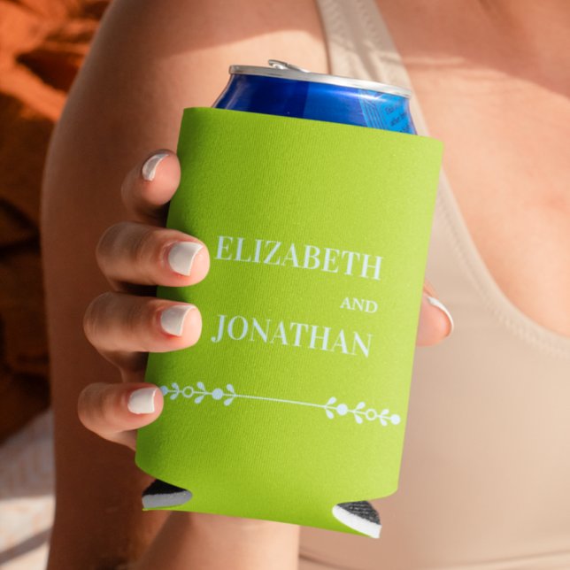 Citrus Green & Coastal Blue Wedding Can Cooler (Creator Uploaded)