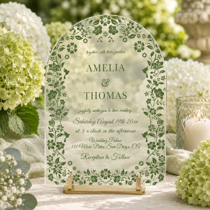 Citrus Green Elegant Floral Wedding Acrylic Invitations
