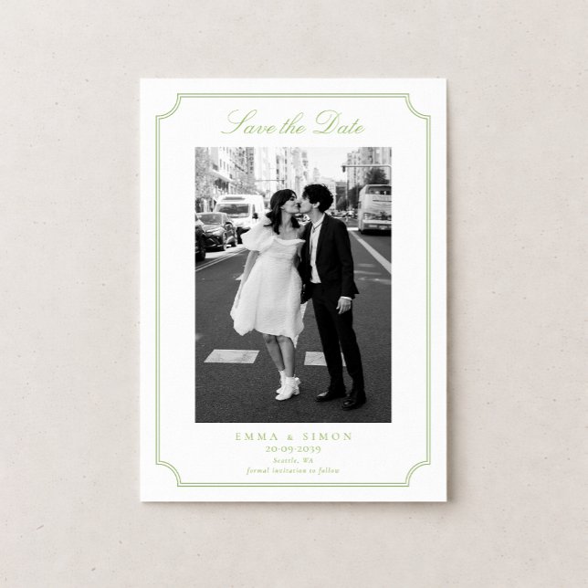 Citrus Green Elegant Frame Photo Save the Date Thank You Card (Creator Uploaded)