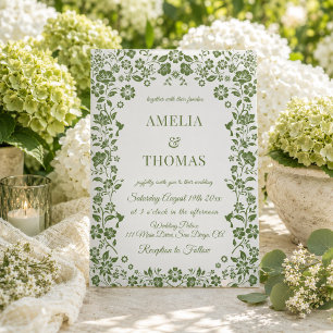 Citrus Green Floral Wedding Invitation