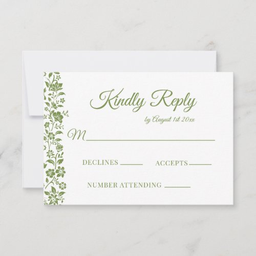 Citrus Green Floral Wedding RSVP Card
