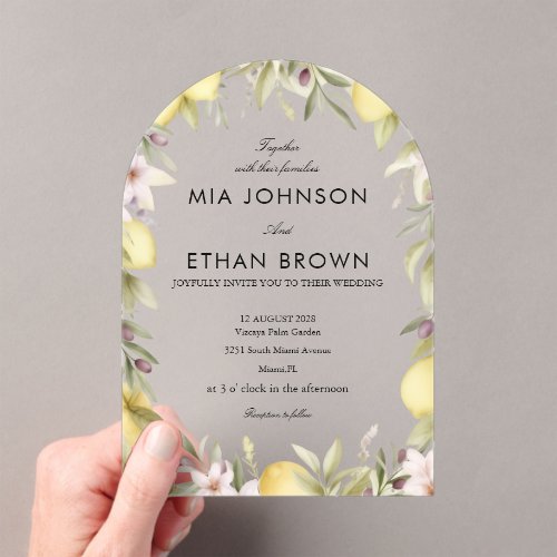 CITRUS GREEN FLOWER ACRYLIC ARCH WEDDING Invite Invitations