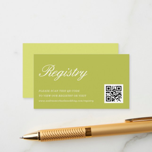 Citrus Green Lime QR Code Wedding Gift Registry Enclosure Card (Front/Back In Situ)