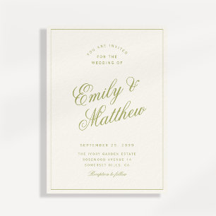 Citrus Green Modern Script Wedding Invitation