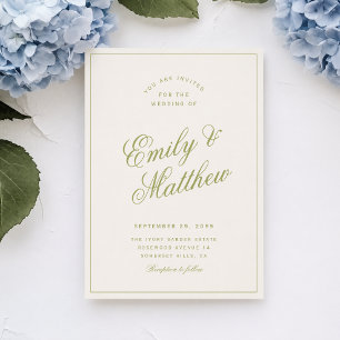 Citrus Green Modern Script Wedding Invitation