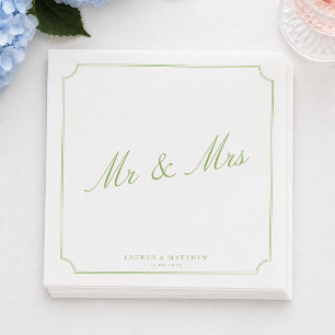 Citrus Green Mr and Mrs Wedding Napkins