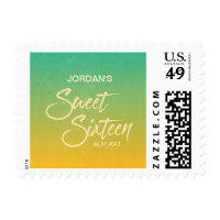 Citrus Green & Orange Gradient Sweet 16 Birthday Postage