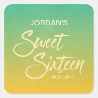 Citrus Green & Orange Gradient Sweet 16 Birthday Square Sticker