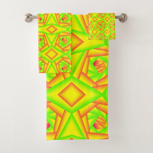 Citrus Green Orange Yellow Ombre Abstract Design  Bath Towel Set (Insitu)