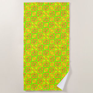 Citrus Green Orange Yellow Ombre Abstract Design Beach Towel