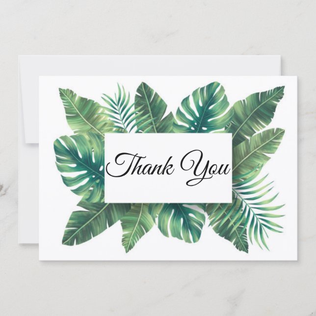 Citrus Green Palm Leaf Tropical Wedding Thank You Note Card (Front)