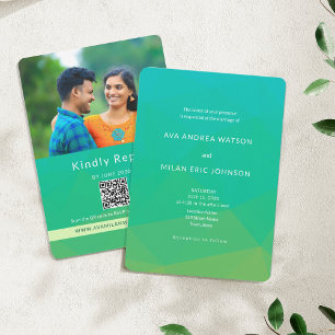 Citrus Green Photo Wedding Invitation with QR Code