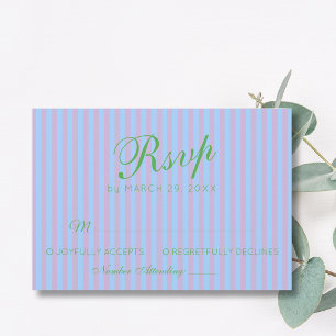 Citrus Green Retro Blue Pink Stripe Wedding RSVP Card