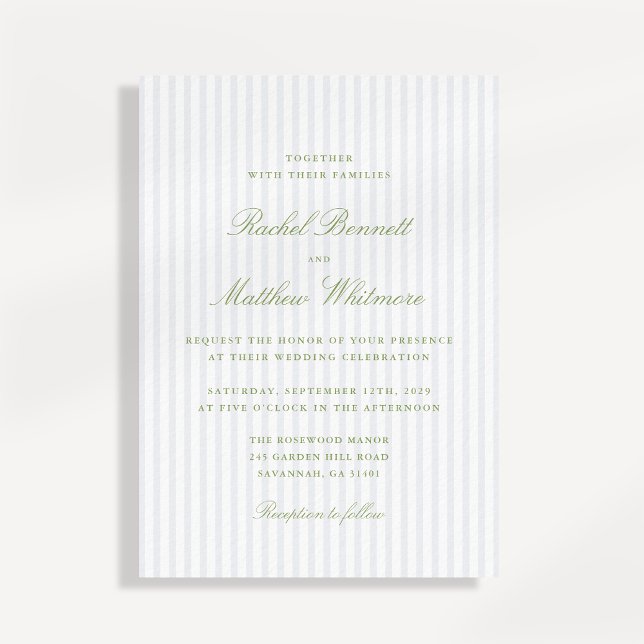 Citrus Green Stripe Elegant Wedding Invitation (Creator Uploaded)