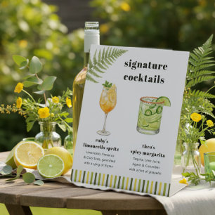 Citrus Green Stripe Wedding Signature Drink Bar Pedestal Sign
