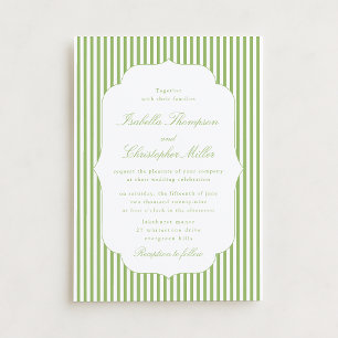 Citrus-Green Striped Elegant Wedding Invitation