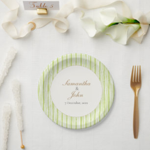 Citrus Green Striped Retro Wedding Paper Plates