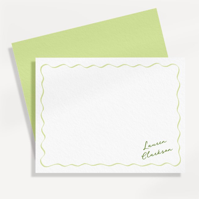 Citrus Green Wavy Border Minimalist Modern Note Ca Invitation (Creator Uploaded)