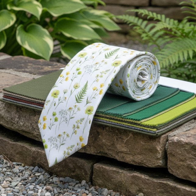 Citrus Green Wildflower Groomsmen Wedding Neck Tie (Groomsmen floral tie from the Citrus Green Wildflower wedding suite by Darling & May)