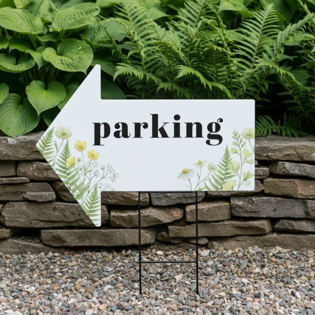 Citrus Green Wildflower Wedding Arrow Parking Sign (Event parking sign from the Citrus Green Wildflower wedding collection by Darling & May)