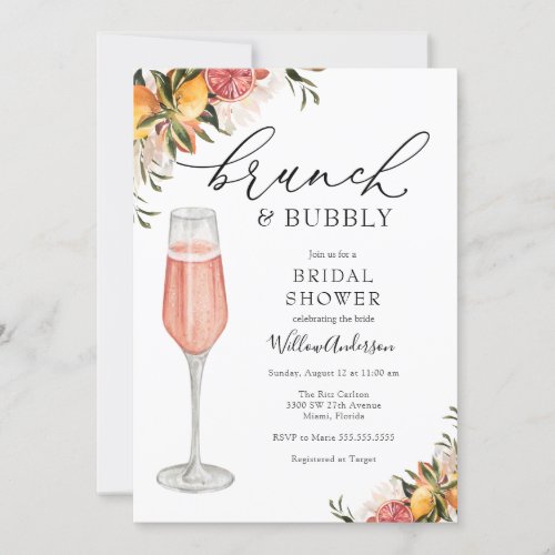 Citrus Greenery Brunch and Bubbly Bridal Shower Invitation