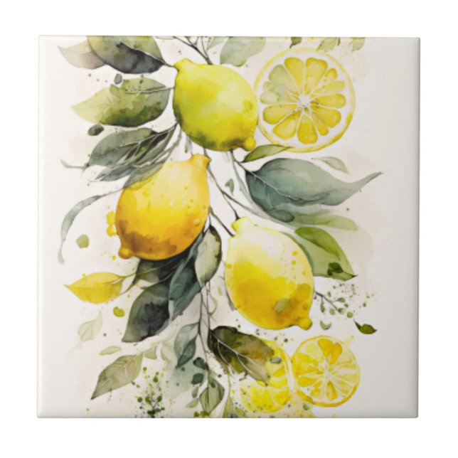 Citrus greenery ceramic tile (Front)