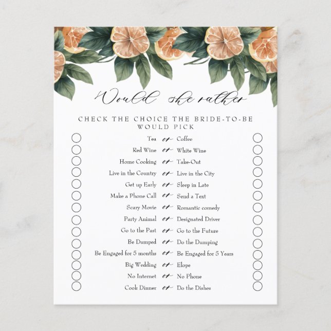 Citrus Greenery | Would She Rather Bridal Shower  (Front)