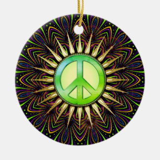 Citrus Groove Peace Sign Psychedelic Mandala Ceramic Ornament