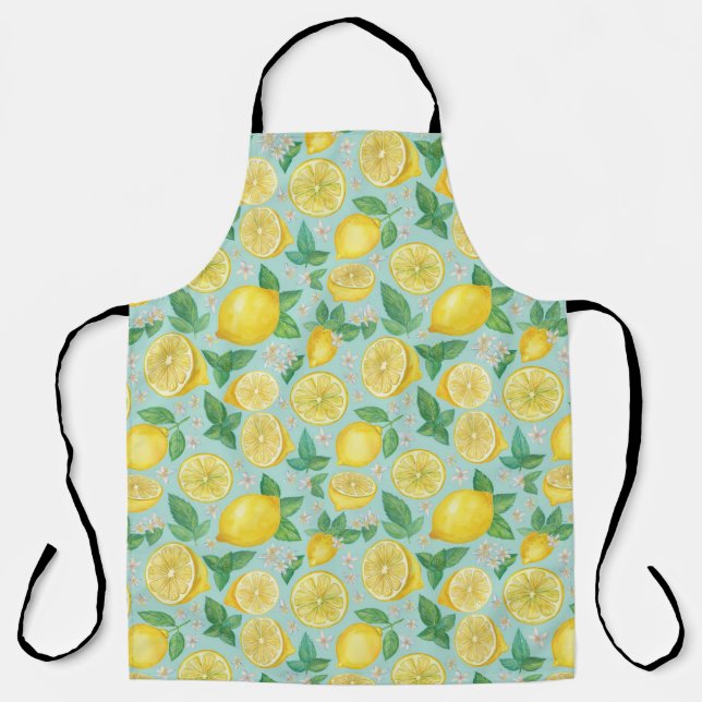 Citrus Grove Tile – Watercolor Lemon Botanical Apron (Front)