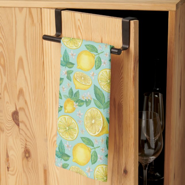 Citrus Grove Tile – Watercolor Lemon Botanical Kitchen Towel (Thirds Fold)