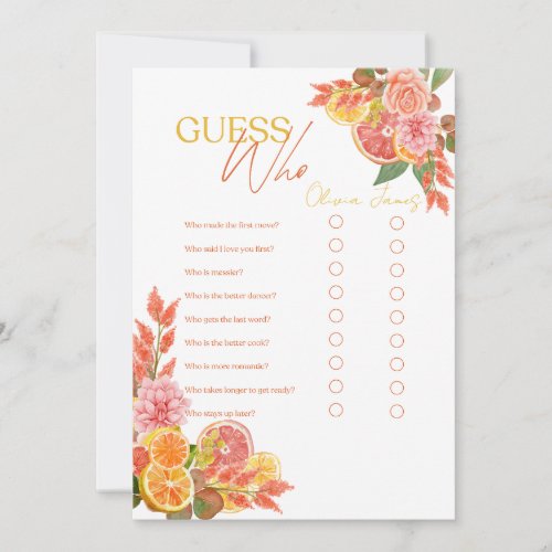 Citrus Guess Who Bridal Shower Game Invitation