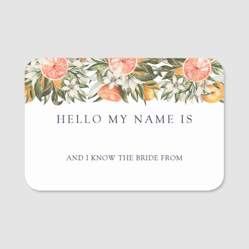 Citrus Hello my Name is Bridal Shower Name Tags