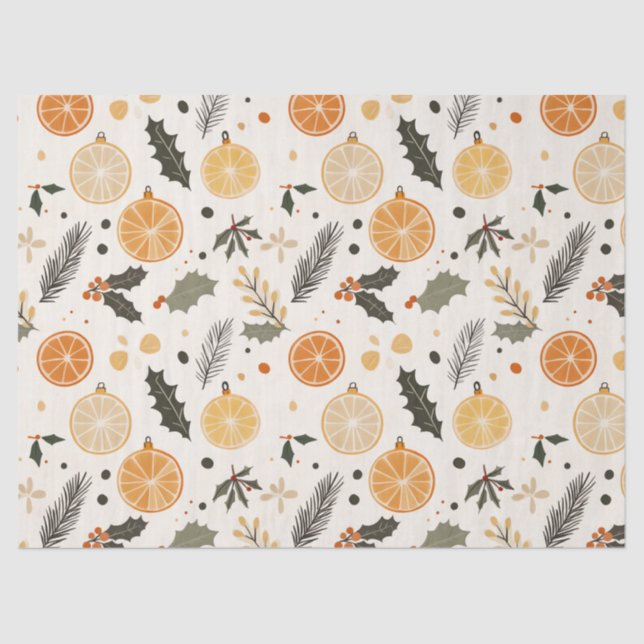 Citrus, Holly and Pine Needles Cozy Christmas Tissue Paper (Front)